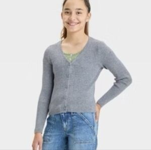 Art Class Girl's Grey Ribbed Knit Cardigan Sweater Top L  10/12 EUC